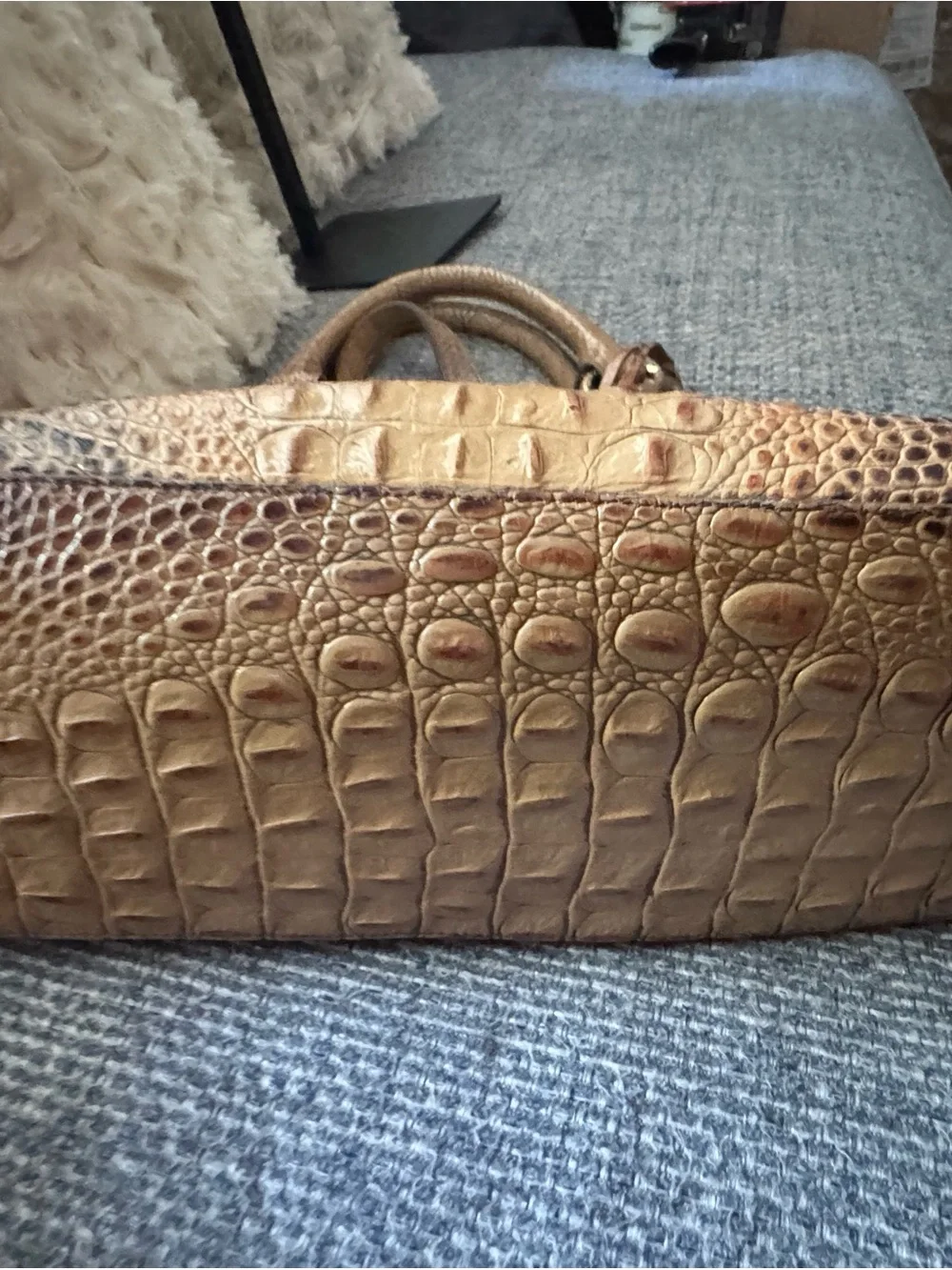 Brahmin Melbourne Large Leather Satchel – Pecan Croc Embossed